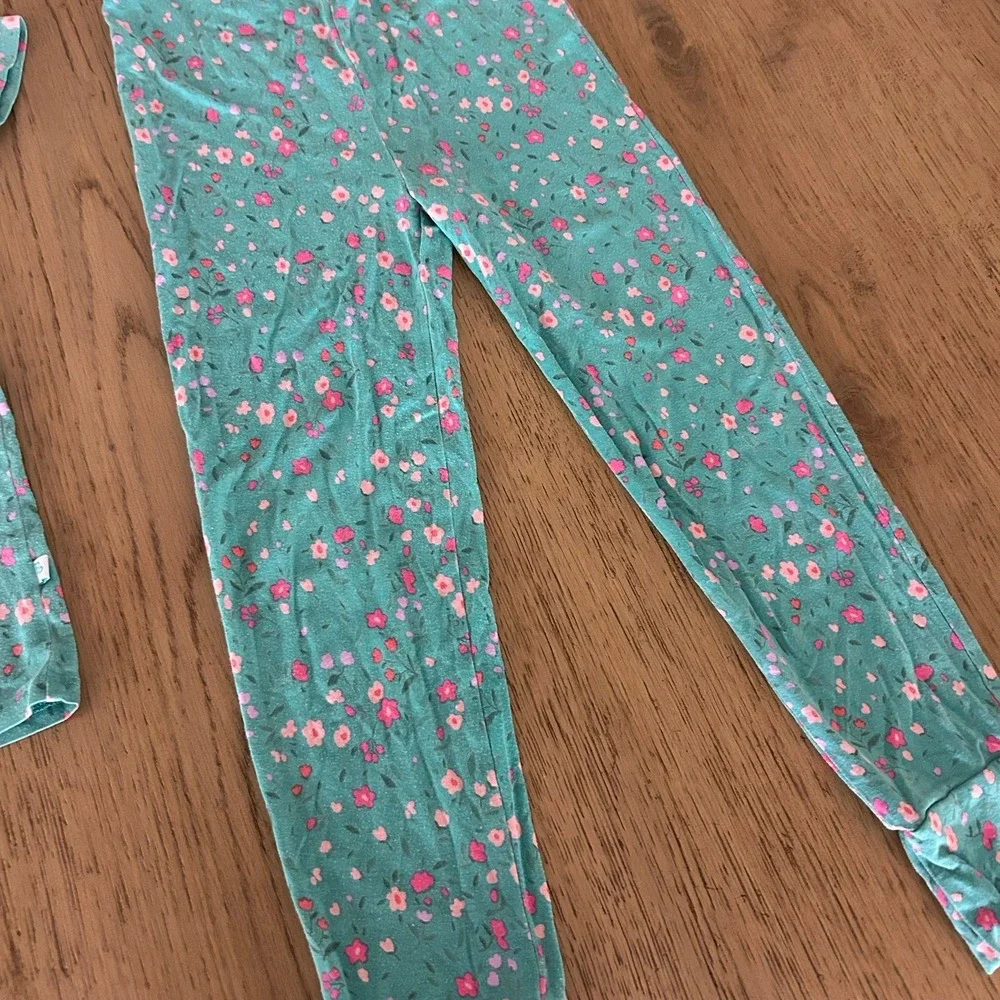 Posh Peanut Bamboo Girls Pajamas 7Y Green Floral Pattern
